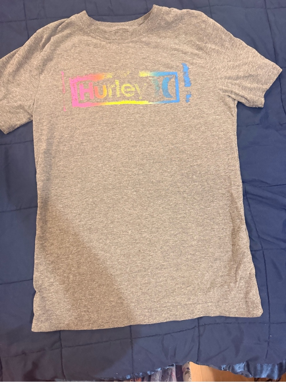 Hurley Gray Tee with Neon Rainbow Logo
